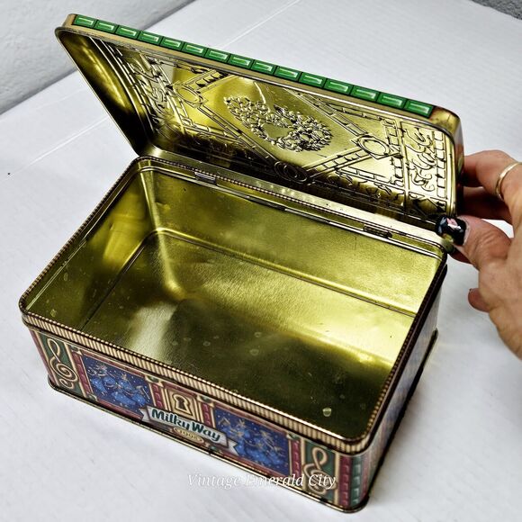 Vtg Retro Tin Box Milky Way 1998 Canister 12 Days Christmas Stained Glass Chest - Picture 7 of 15